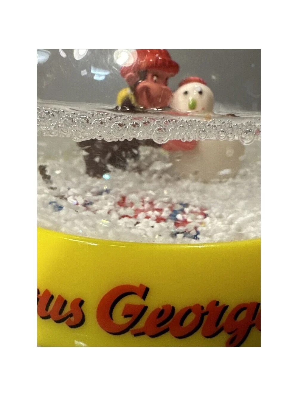 2006 Curious George Retro Plastic Christmas Snow Globe Universal Studios Holiday